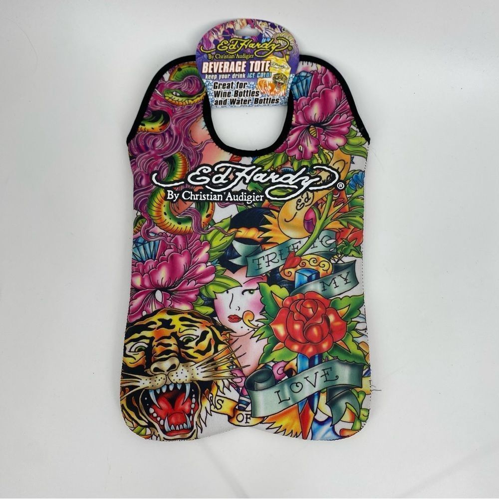 Ed Hardy Designs By Christian Audigier Neoprene 2 Bottle Wine Beverage Tote